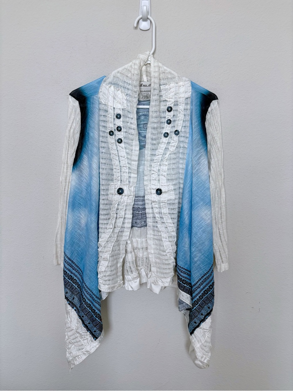 Aris A. Lightweight Textured Boho Mandala Handkerchief Kimono Cardigan Large